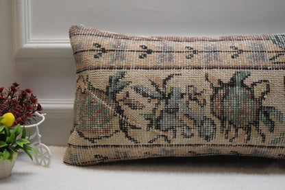 Floral Turkish Rug Lumbar Pillow Cover: Upcycled Wool, 12x24 inc