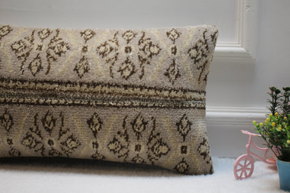 Handmade Wool Lumbar Pillow Cover: Upcycled Anatolian Kilim, 12x24 inch