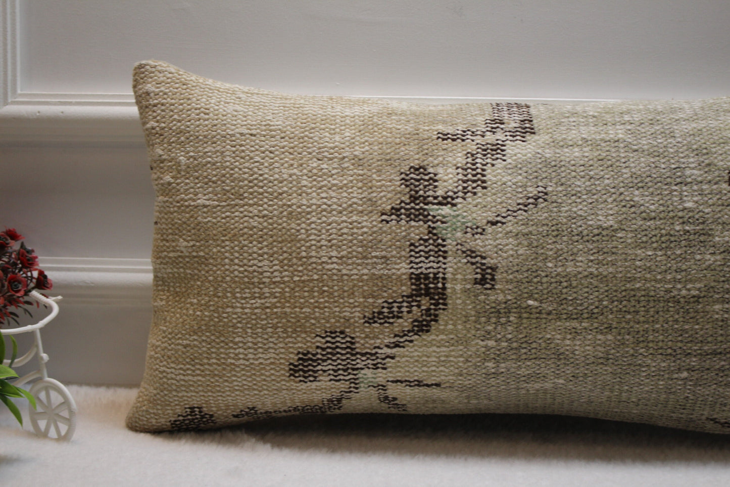 Vintage Turkish Rug Lumbar Pillow Cover: 12x24 inc, Beige Brown
