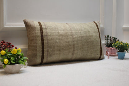 Vintage Turkish Kilim Pillow: Handmade Lumbar Throw Pillow (12x24 in)
