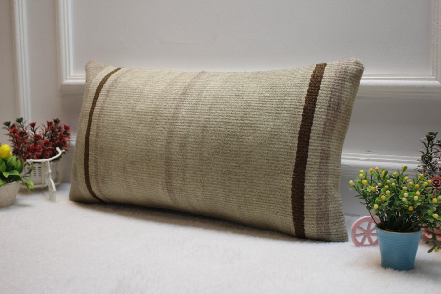 Vintage Turkish Kilim Pillow: Handmade Lumbar Throw Pillow (12x24 in)