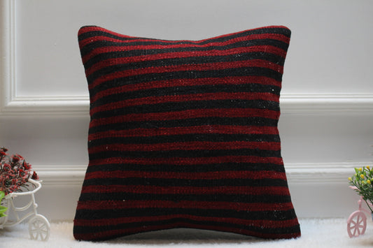 Handmade Red Kilim Pillow Cover: Organic Wool, Bohemian Decor (16x16 in)