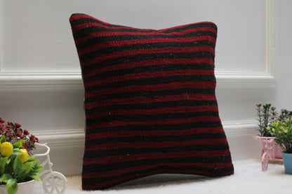 Handmade Red Kilim Pillow Cover: Organic Wool, Bohemian Decor (16x16 in)