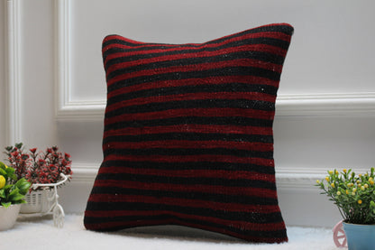 Handmade Red Kilim Pillow Cover: Organic Wool, Bohemian Decor (16x16 in)