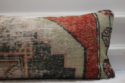 Handmade Turkish Rug Pillow Cover: Organic Wool Boho Decor (12x24 in)