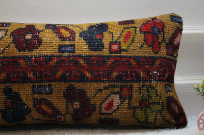Floral Kilim Lumbar Pillow Cover: Upcycled Turkish Rug, 12x24 inch