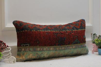 Patchwork Rug Lumbar Pillow Cover: Vintage Turkish Kilim, 12x24 inch