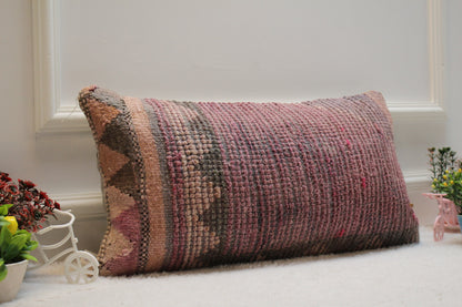 Handmade Kilim Pillow Cover: Pink Woven Rug Pillow, 12x24 inc