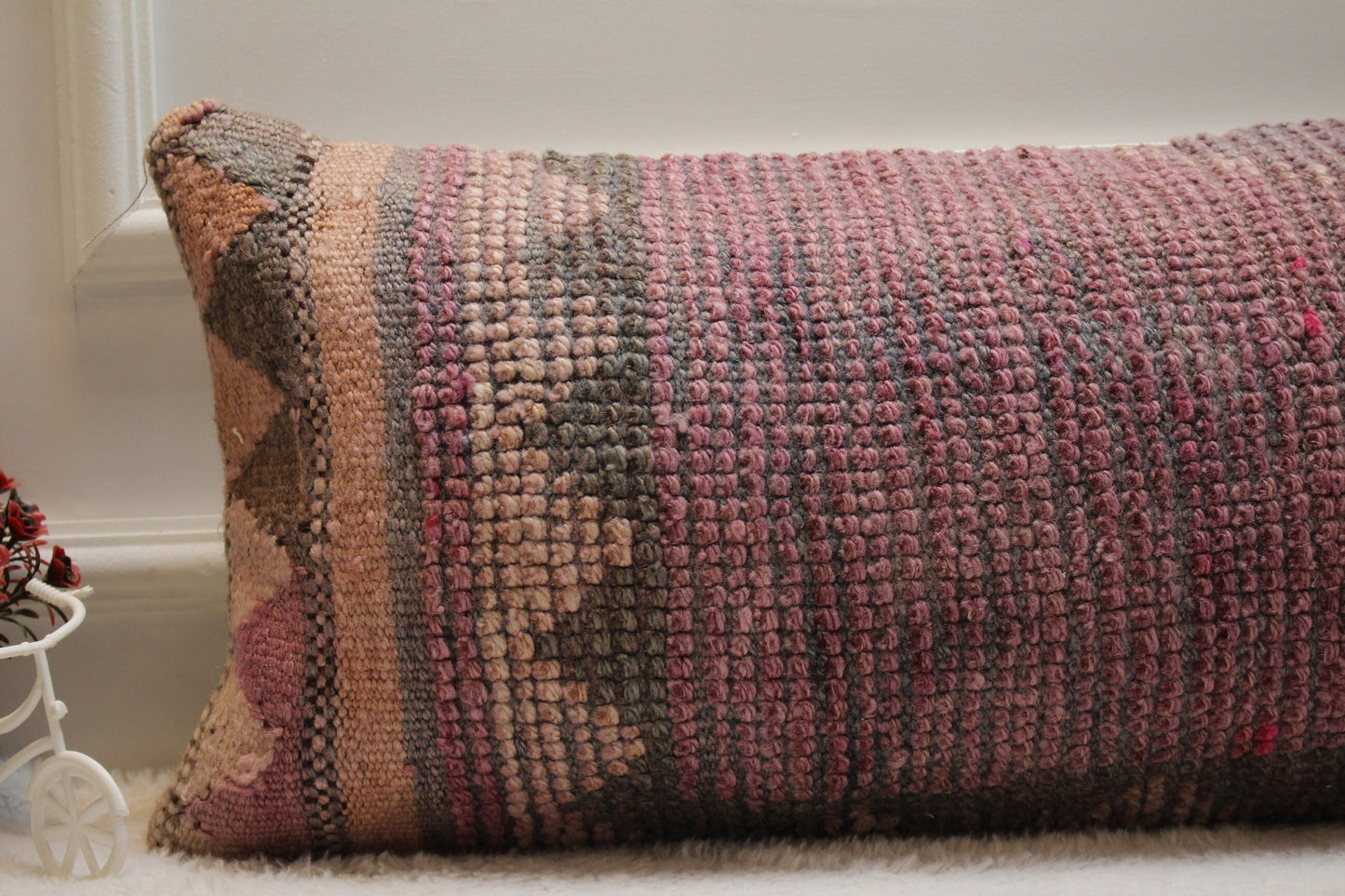 Handmade Kilim Pillow Cover: Pink Woven Rug Pillow, 12x24 inc