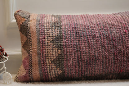 Handmade Kilim Pillow Cover: Pink Woven Rug Pillow, 12x24 inc