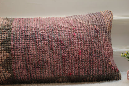 Handmade Kilim Pillow Cover: Pink Woven Rug Pillow, 12x24 inc