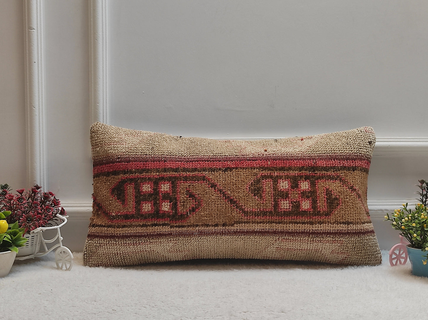 Handmade Turkish Rug Pillow: Vintage Woven Lumbar Cushion (12x24 in)