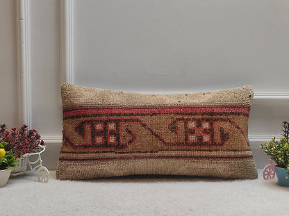Handmade Turkish Rug Pillow: Vintage Woven Lumbar Cushion (12x24 in)