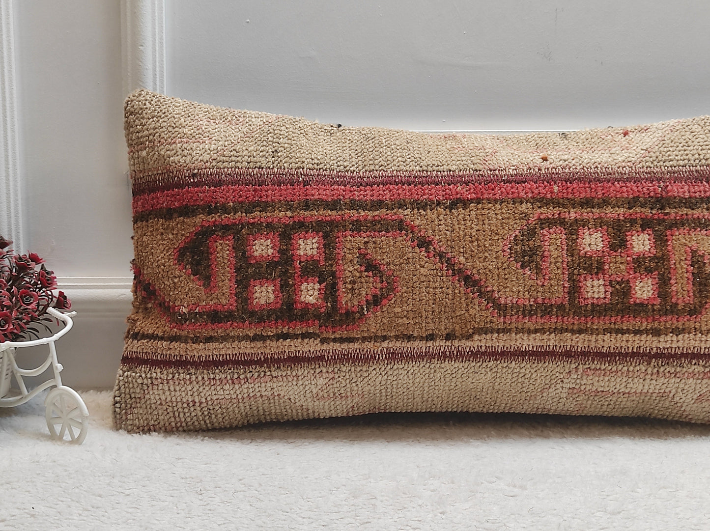 Handmade Turkish Rug Pillow: Vintage Woven Lumbar Cushion (12x24 in)