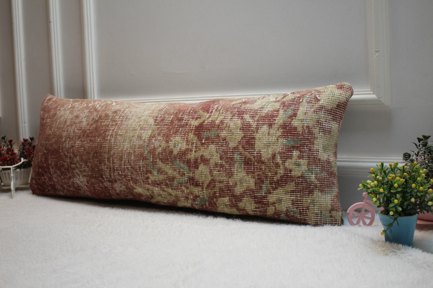 Handmade Turkish Kilim Pillow Cover: Upcycled Woven Rug, Boho Cushion (12x36 in)