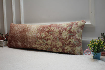 Handmade Turkish Kilim Pillow Cover: Upcycled Woven Rug, Boho Cushion (12x36 in)