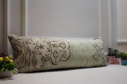 Handmade Lumbar Kilim Pillow Cover: Upcycled Woven Rug, 12x36 inch
