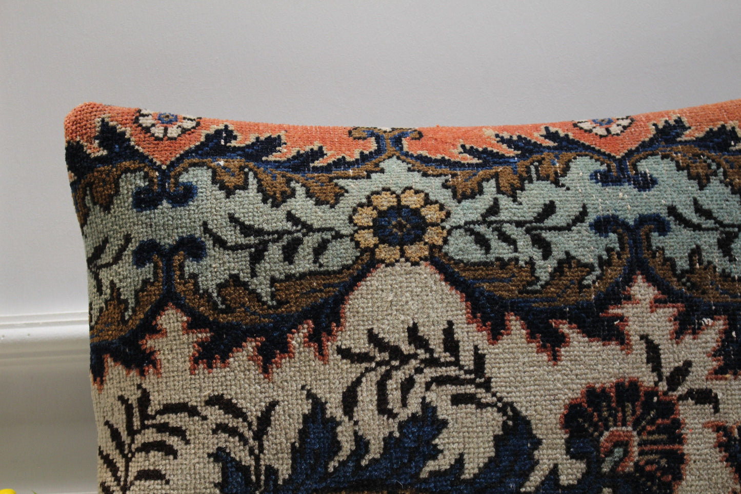 Handmade Floral Kilim Lumbar Pillow Cover: Upcycled Turkish Rug, 16x24 inch