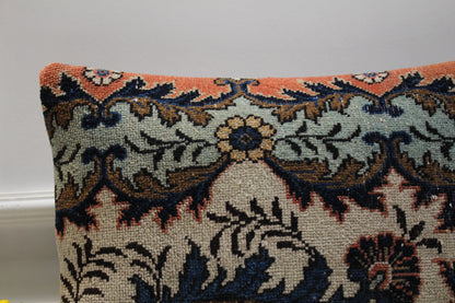 Handmade Floral Kilim Lumbar Pillow Cover: Upcycled Turkish Rug, 16x24 inch