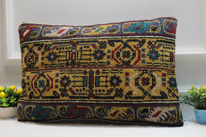 Handmade Lumbar Kilim Pillow Cover: Vintage Turkish Rug, 16x24 inc