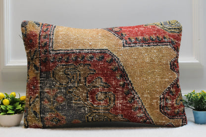 Handmade Turkish Rug Lumbar Pillow: Organic Wool Kilim Pillow Cover (16x24 inc)
