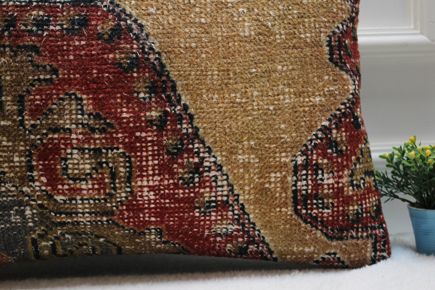 Handmade Turkish Rug Lumbar Pillow: Organic Wool Kilim Pillow Cover (16x24 inc)