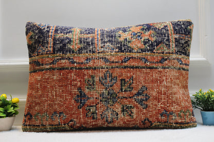 Vintage Turkish Rug Pillow Cover: Handmade Kilim Lumbar Pillow (16x24 inch)