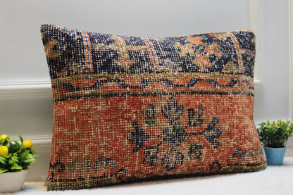 Vintage Turkish Rug Pillow Cover: Handmade Kilim Lumbar Pillow (16x24 inch)