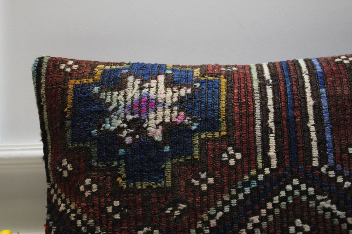 Handmade Turkish Kilim Pillow Cover: Upcycled Wool Lumbar Pillow (16x24 in)