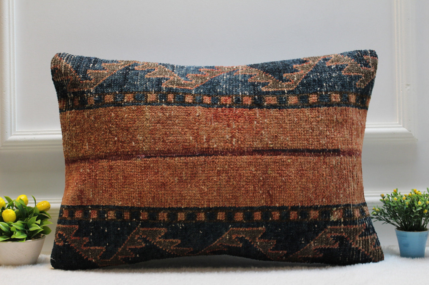 Handmade Kilim Lumbar Pillow Cover: Upcycled Woven Rug, Boho Home Decor (16x24 in)