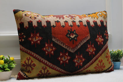 Handmade Kilim Pillow Cover: Upcycled Woven Wool, Boho Decor (16x24 in)