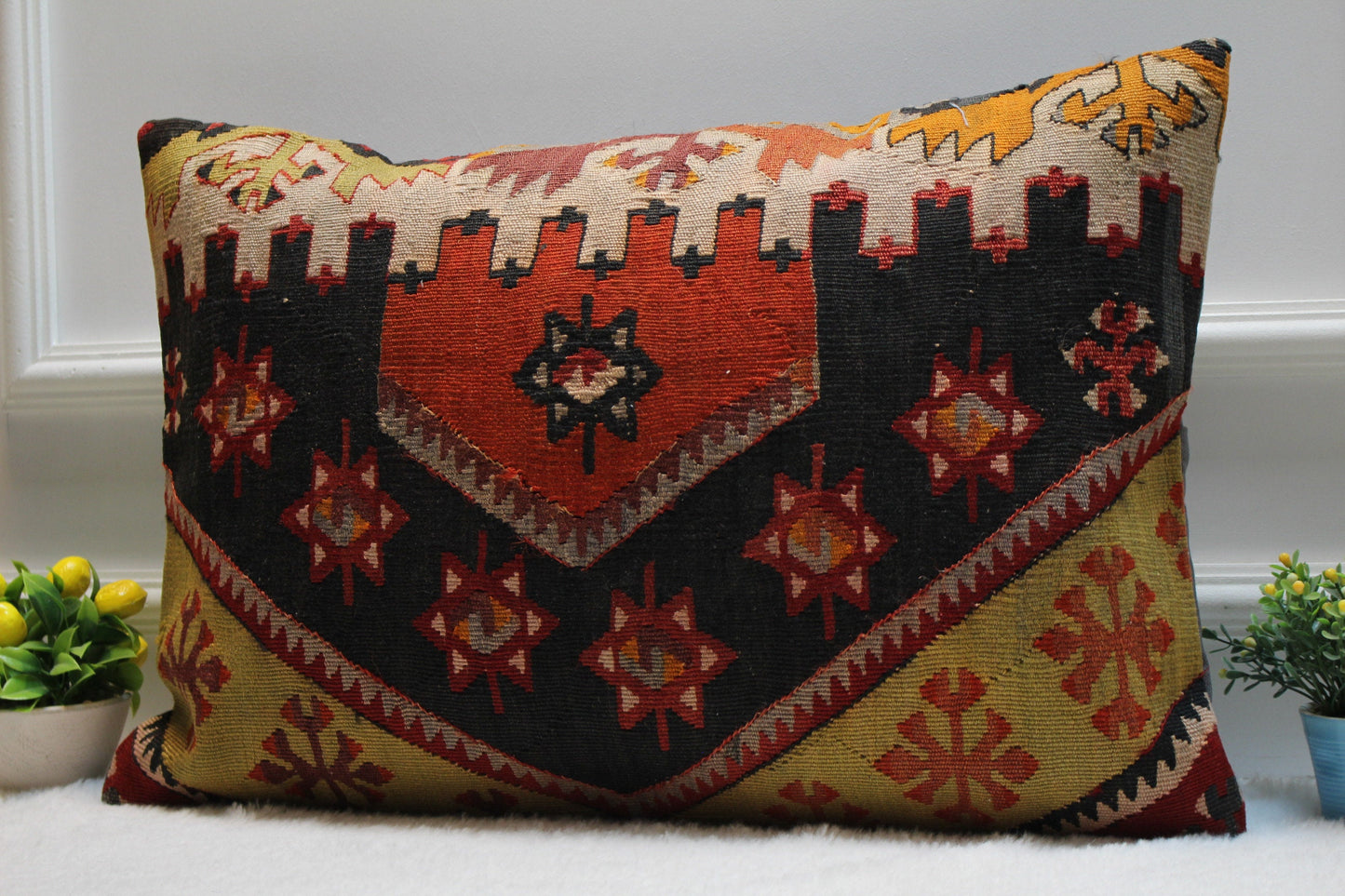 Handmade Kilim Pillow Cover: Upcycled Woven Wool, Boho Decor (16x24 in)
