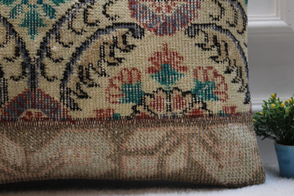 Handmade Turkish Rug Lumbar Pillow Cover: Boho Patchwork (16x24 in)