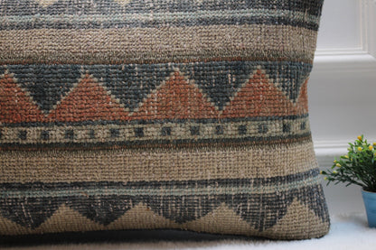 Handmade Turkish Rug Lumbar Pillow: Patchwork Boho Cushion Cover (16x24 in)