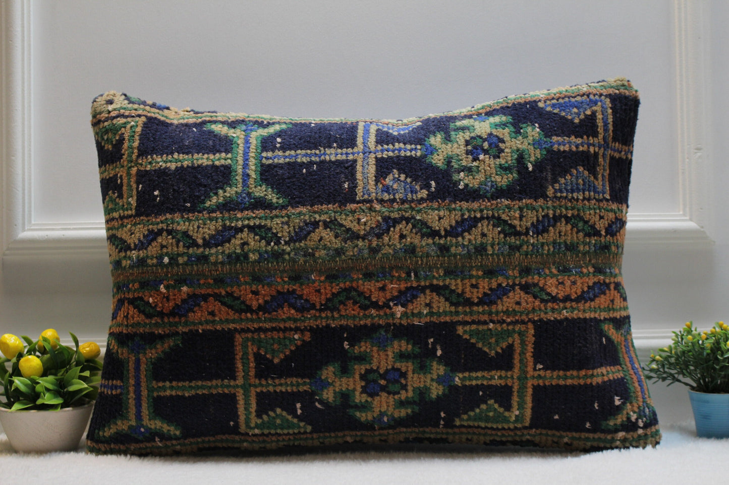 16x24 Organic Wool Kilim Pillow Cover: Patchwork Anatolian Design