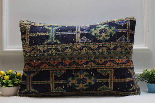 16x24 Organic Wool Kilim Pillow Cover: Patchwork Anatolian Design