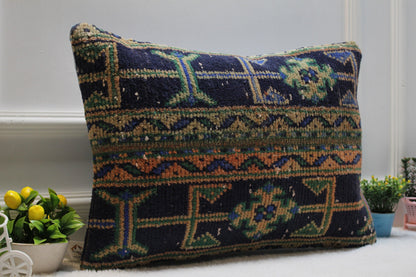 16x24 Organic Wool Kilim Pillow Cover: Patchwork Anatolian Design