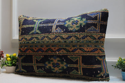 16x24 Organic Wool Kilim Pillow Cover: Patchwork Anatolian Design
