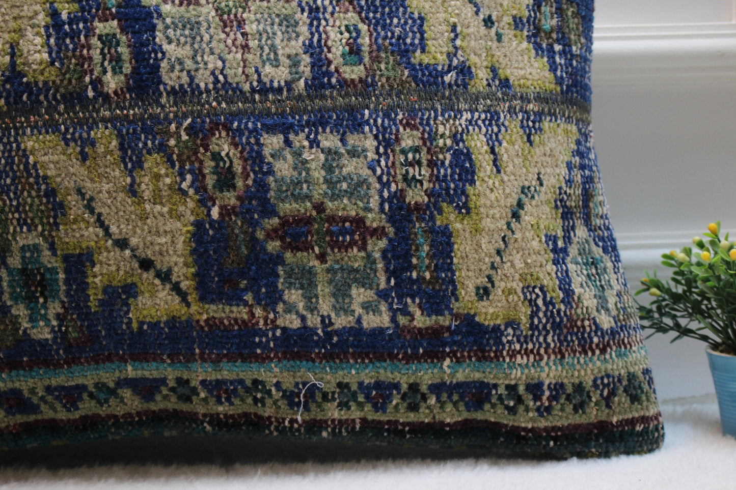 Handmade Kilim Lumbar Pillow Cover: Blue Vintage Rug, 16x24