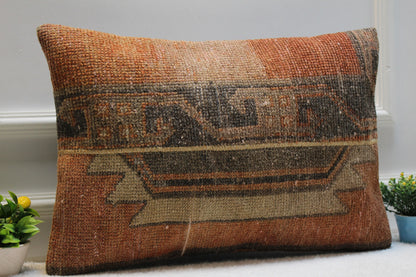 Handmade Kilim Lumbar Pillow Cover: Upcycled Woven Wool, 16x24 inc