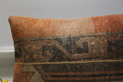 Handmade Kilim Lumbar Pillow Cover: Upcycled Woven Wool, 16x24 inc