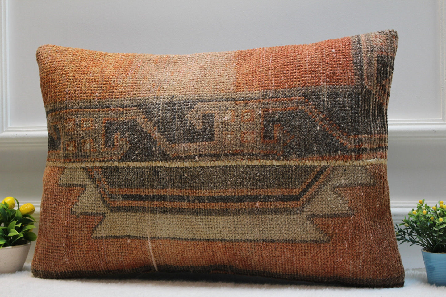 Handmade Kilim Lumbar Pillow Cover: Upcycled Woven Wool, 16x24 inc