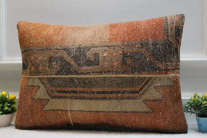 Handmade Kilim Lumbar Pillow Cover: Upcycled Woven Wool, 16x24 inc