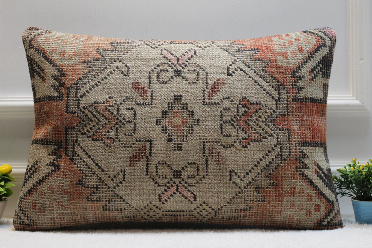 Handmade Kilim Pillow Cover: Upcycled Woven Rug, 16x24 inch