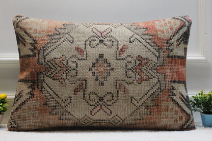 Handmade Kilim Pillow Cover: Upcycled Woven Rug, 16x24 inch