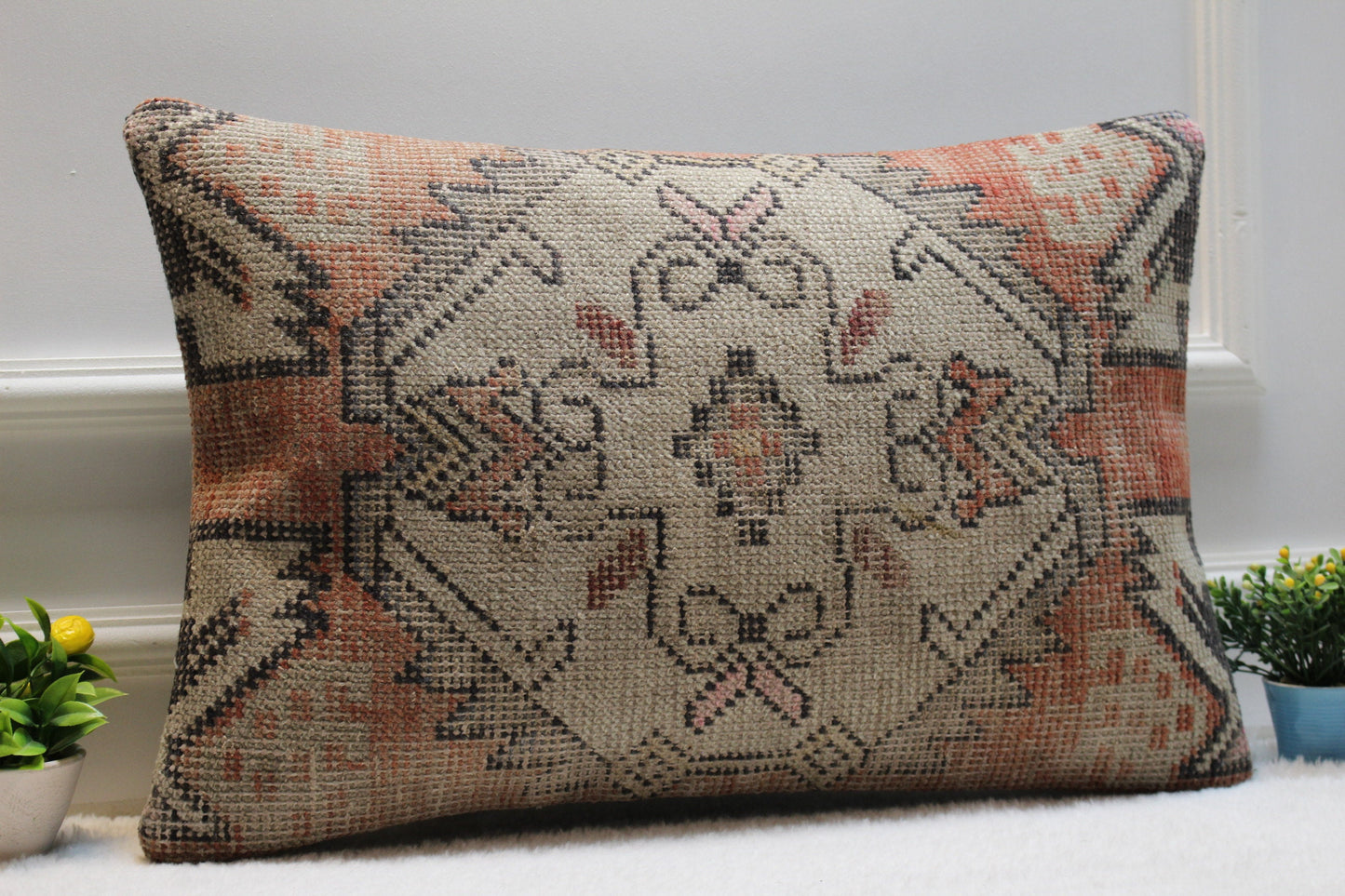 Handmade Kilim Pillow Cover: Upcycled Woven Rug, 16x24 inch