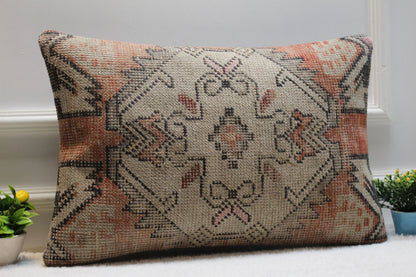 Handmade Kilim Pillow Cover: Upcycled Woven Rug, 16x24 inch