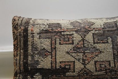 Handmade Kilim Lumbar Pillow Cover: Vintage Turkish Rug, 16x24 inch