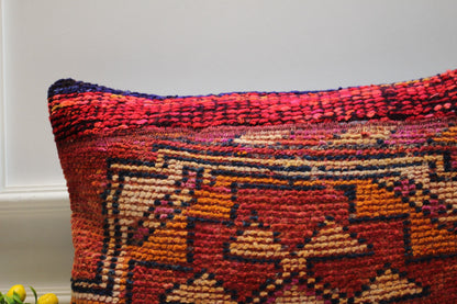 Handmade Kilim Lumbar Pillow Cover: Upcycled Woven Rug, Boho Home Decor (16x24 inc)