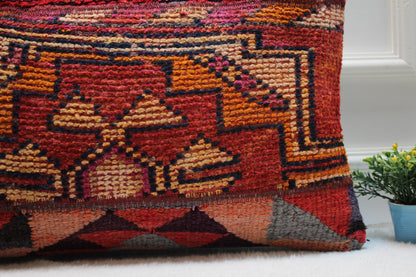 Handmade Kilim Lumbar Pillow Cover: Upcycled Woven Rug, Boho Home Decor (16x24 inc)